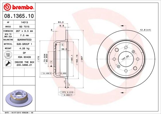 Tarcza hamulcowa BREMBO 08.1365.10