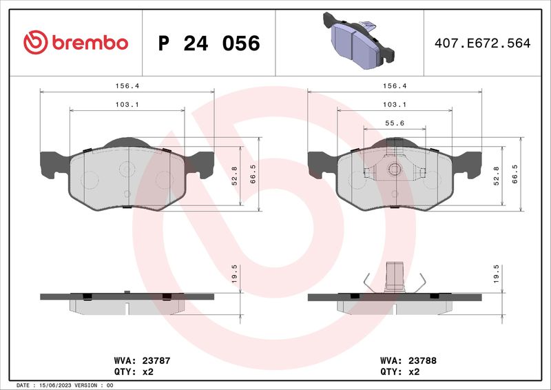 Zestaw klocków hamulcowych, hamulce tarczowe BREMBO P 24 056