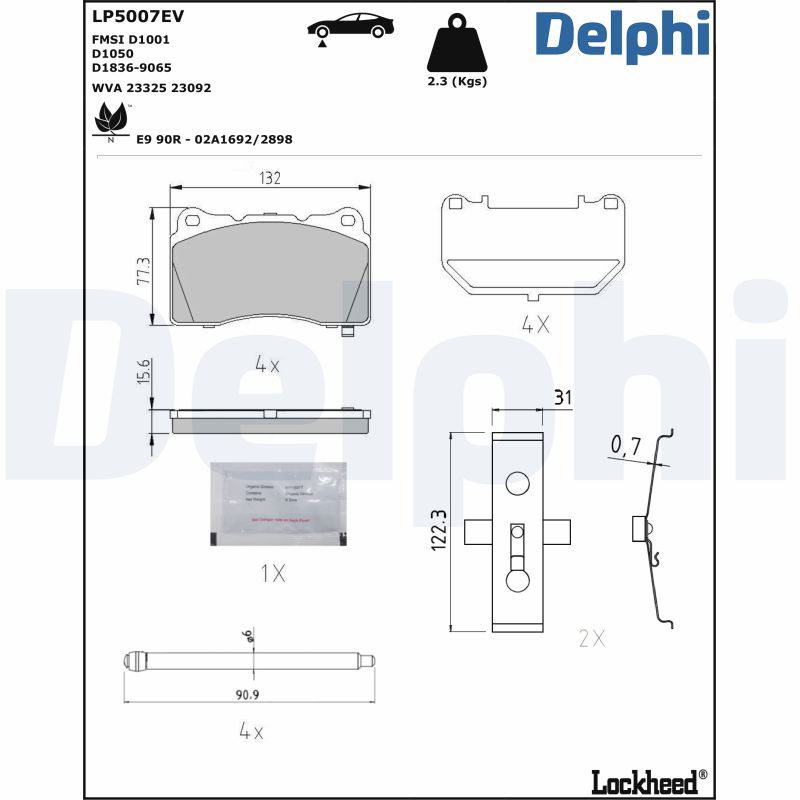Zestaw klocków hamulcowych, hamulce tarczowe DELPHI LP5007EV