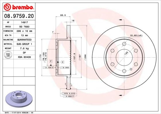 Tarcza hamulcowa BREMBO 08.9759.20