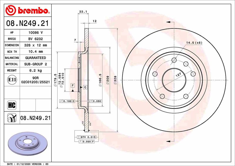 Tarcza hamulcowa BREMBO 08.N249.21