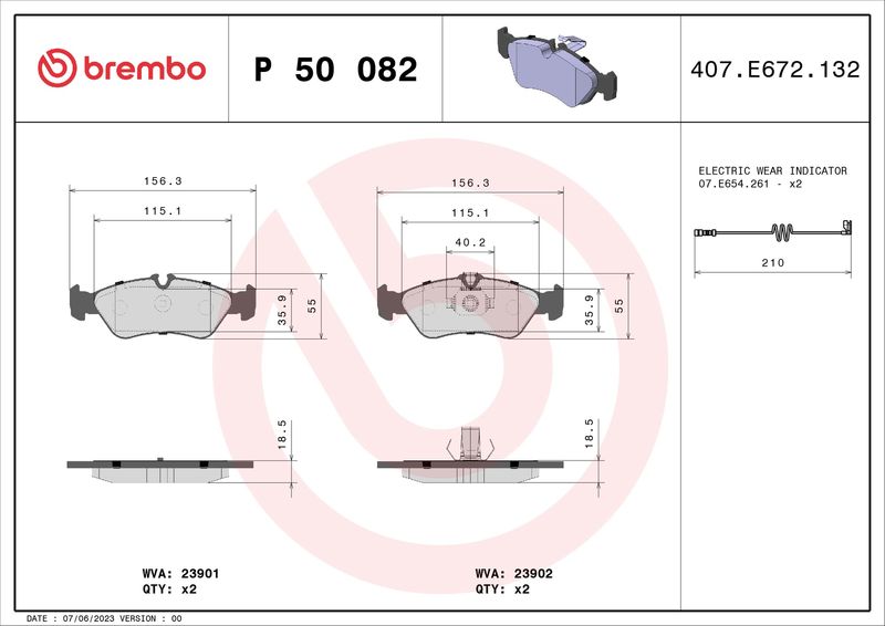 Zestaw klocków hamulcowych, hamulce tarczowe BREMBO P 50 082