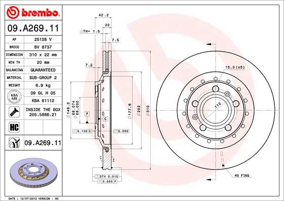 Tarcza hamulcowa BREMBO 09.A269.11