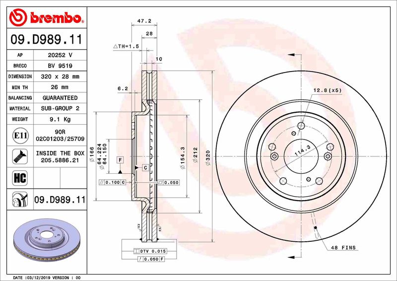 Tarcza hamulcowa BREMBO 09.D989.11