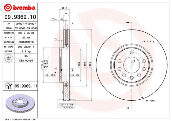 Tarcza hamulcowa BREMBO 09.9369.11