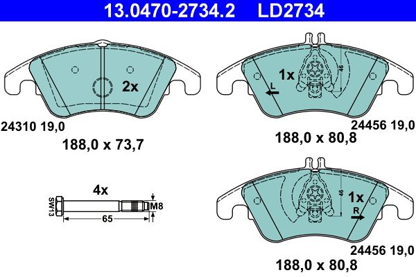 Zestaw klocków hamulcowych, hamulce tarczowe ATE 13.0470-2734.2