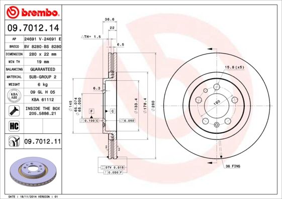 Tarcza hamulcowa BREMBO 09.7012.14