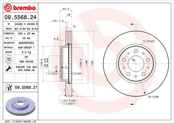 Tarcza hamulcowa BREMBO 09.5568.21