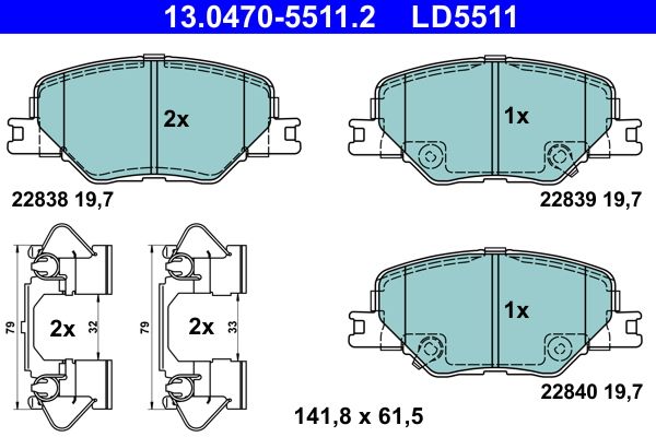 Zestaw klocków hamulcowych, hamulce tarczowe ATE 13.0470-5511.2
