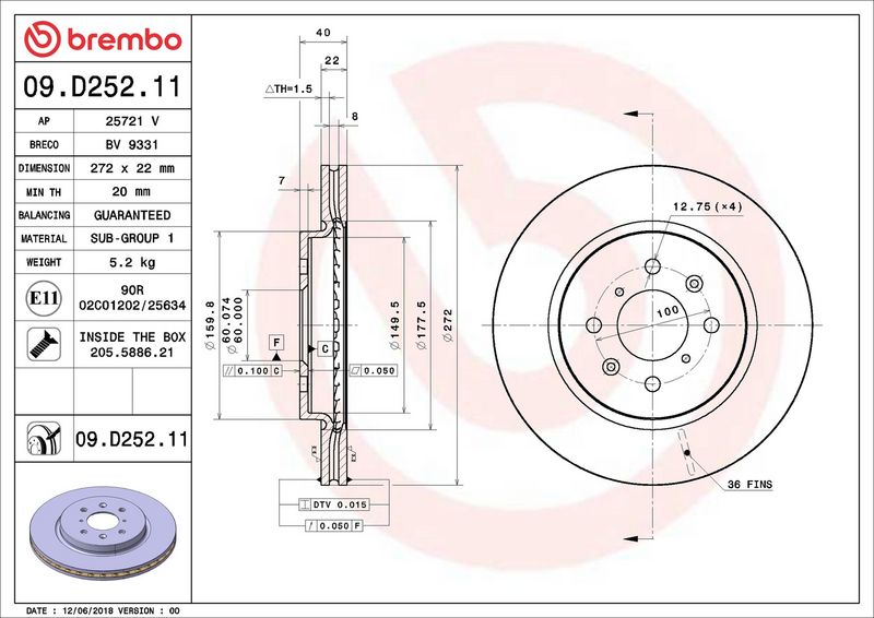 Tarcza hamulcowa BREMBO 09.D252.21