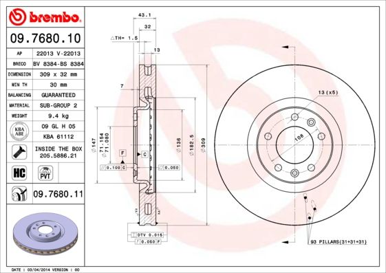 Tarcza hamulcowa BREMBO 09.7680.11