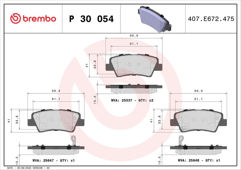 Zestaw klocków hamulcowych, hamulce tarczowe BREMBO P 30 054
