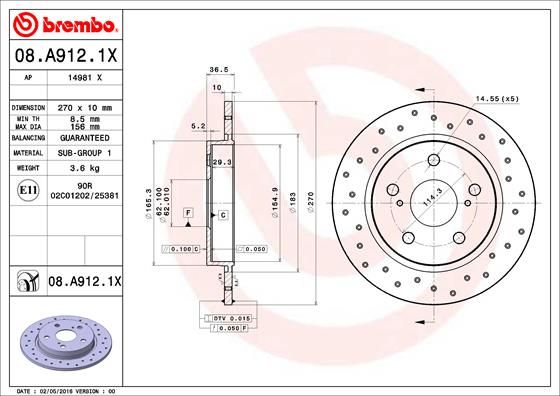 Tarcza hamulcowa BREMBO 08.A912.1X