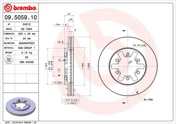 Tarcza hamulcowa BREMBO 09.5059.10