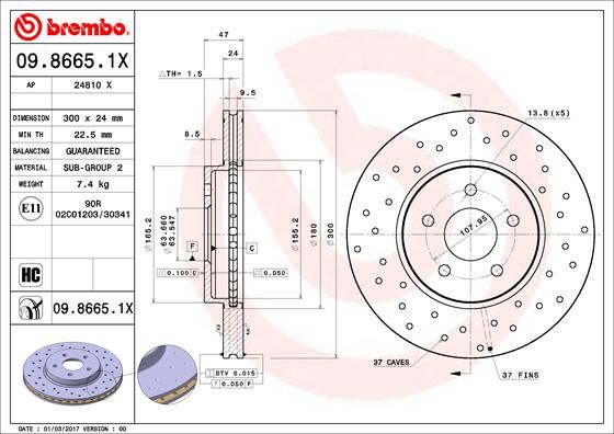 Tarcza hamulcowa BREMBO 09.8665.1X