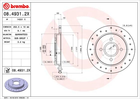Tarcza hamulcowa BREMBO 08.4931.2X