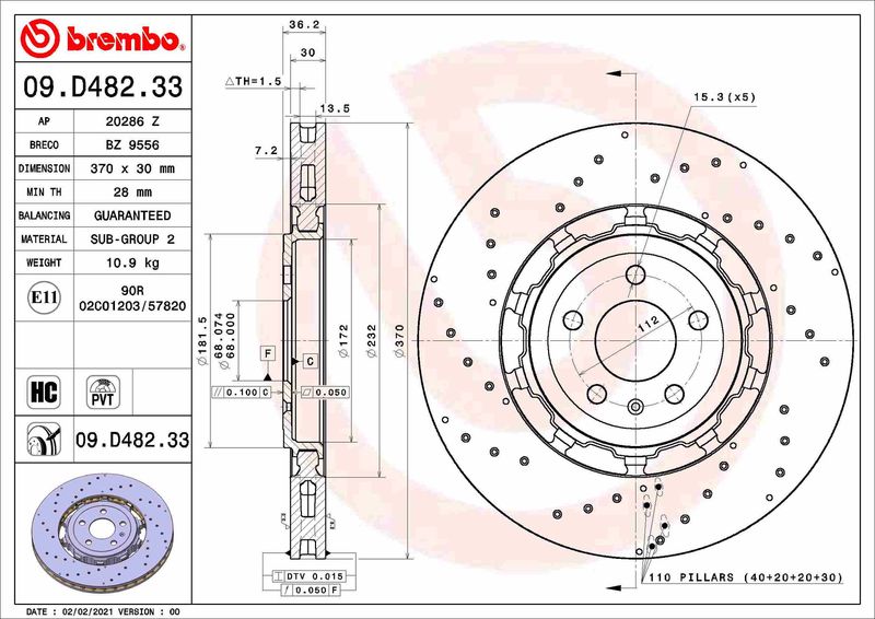 Tarcza hamulcowa BREMBO 09.D482.33