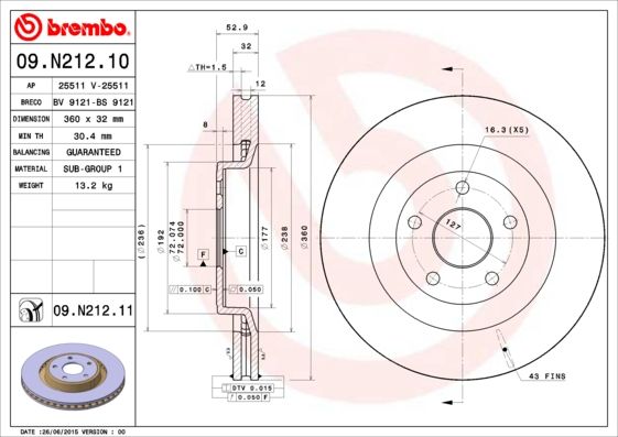 Tarcza hamulcowa BREMBO 09.N212.11