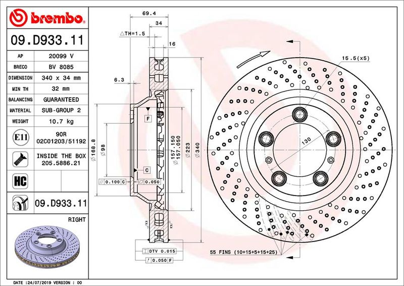 Tarcza hamulcowa BREMBO 09.D933.11