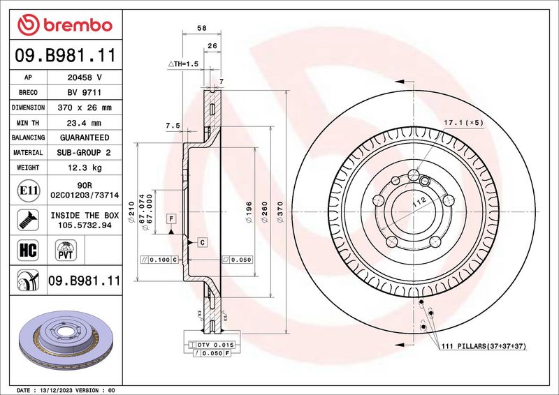 Tarcza hamulcowa BREMBO 09.B981.11