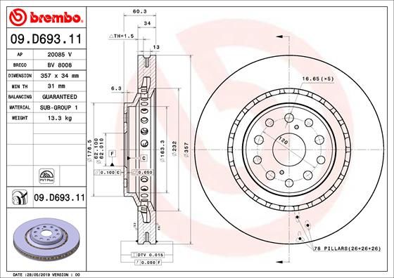 Tarcza hamulcowa BREMBO 09.D693.11