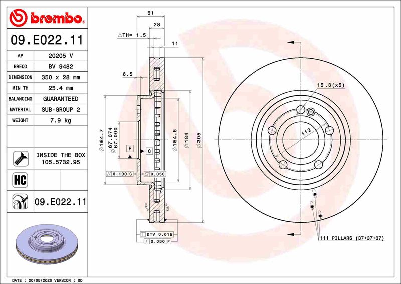 Tarcza hamulcowa BREMBO 09.E022.11