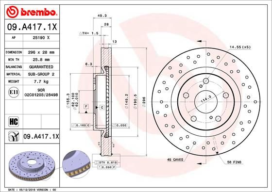 Tarcza hamulcowa BREMBO 09.A417.1X