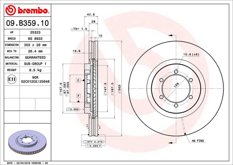 Tarcza hamulcowa BREMBO 09.b359.10