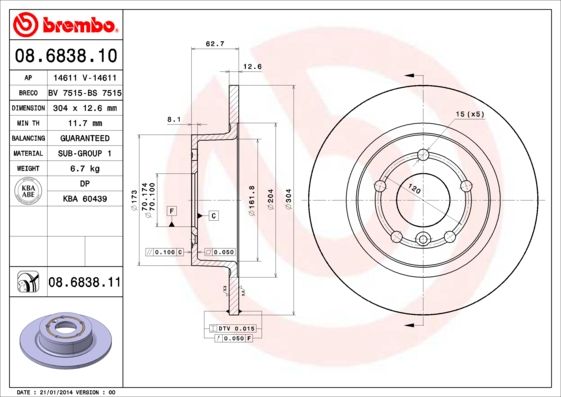 Tarcza hamulcowa BREMBO 08.6838.11
