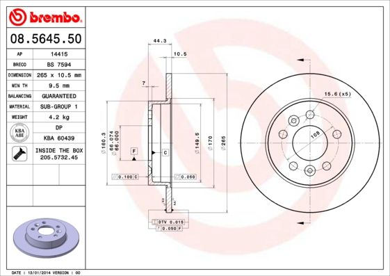 Tarcza hamulcowa BREMBO 08.5645.50