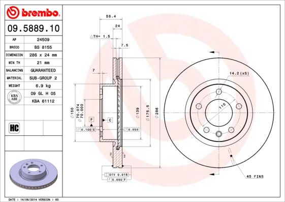 Tarcza hamulcowa BREMBO 09.5889.10