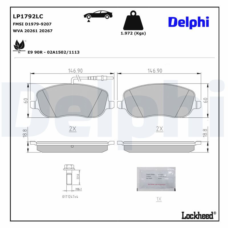 Zestaw klocków hamulcowych, hamulce tarczowe DELPHI LP1792LC