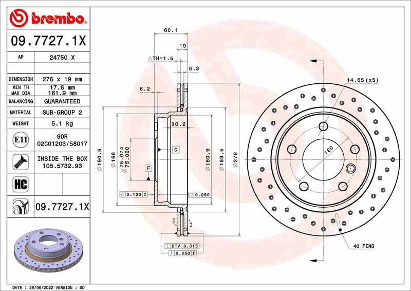 Tarcza hamulcowa BREMBO 09.7727.1X