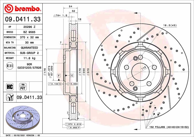 Tarcza hamulcowa BREMBO 09.D411.33