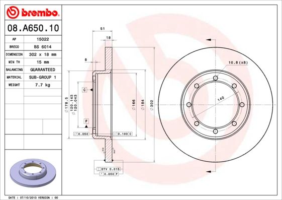 Tarcza hamulcowa BREMBO 08.A650.10