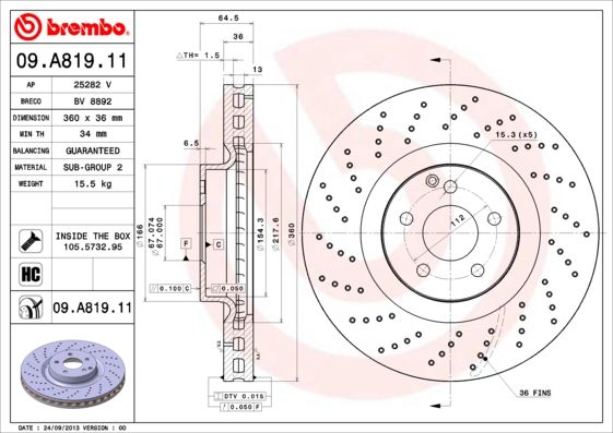 Tarcza hamulcowa BREMBO 09.A819.11