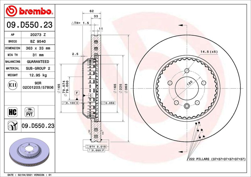 Tarcza hamulcowa BREMBO 09.D550.23