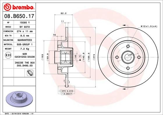Tarcza hamulcowa BREMBO 08.B650.17