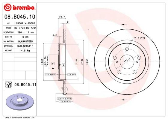 Tarcza hamulcowa BREMBO 08.B045.11