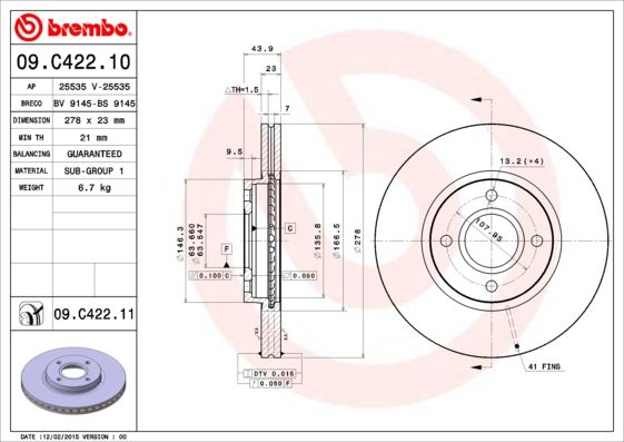 Tarcza hamulcowa BREMBO 09.C422.11