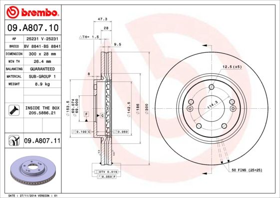 Tarcza hamulcowa BREMBO 09.a807.11