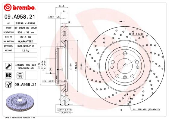 Tarcza hamulcowa BREMBO 09.A958.21