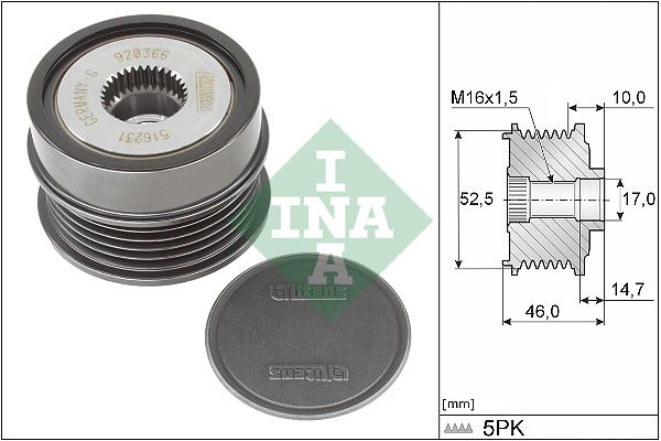 Alternator - sprzęgło jednokierunkowe INA 535037210