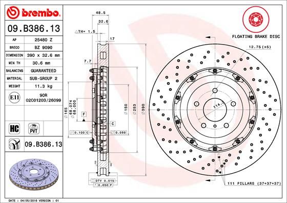Tarcza hamulcowa BREMBO 09.B386.13