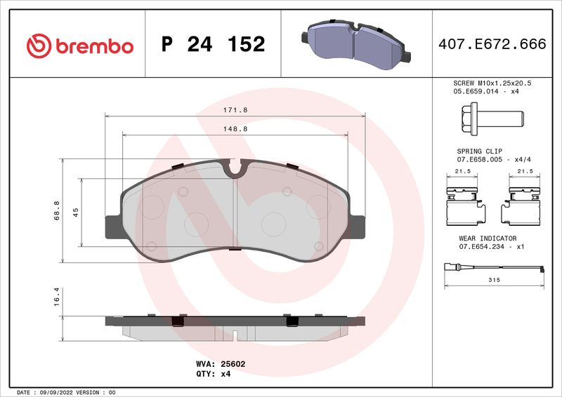 Zestaw klocków hamulcowych, hamulce tarczowe BREMBO P 24 152
