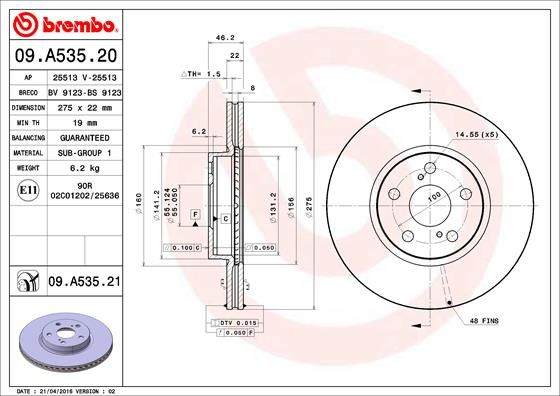 Tarcza hamulcowa BREMBO 09.a535.21