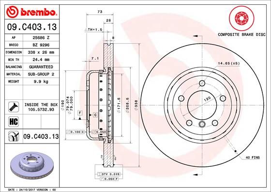 Tarcza hamulcowa BREMBO 09.c403.13