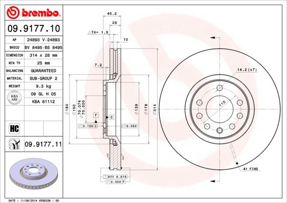 Tarcza hamulcowa BREMBO 09.9177.11