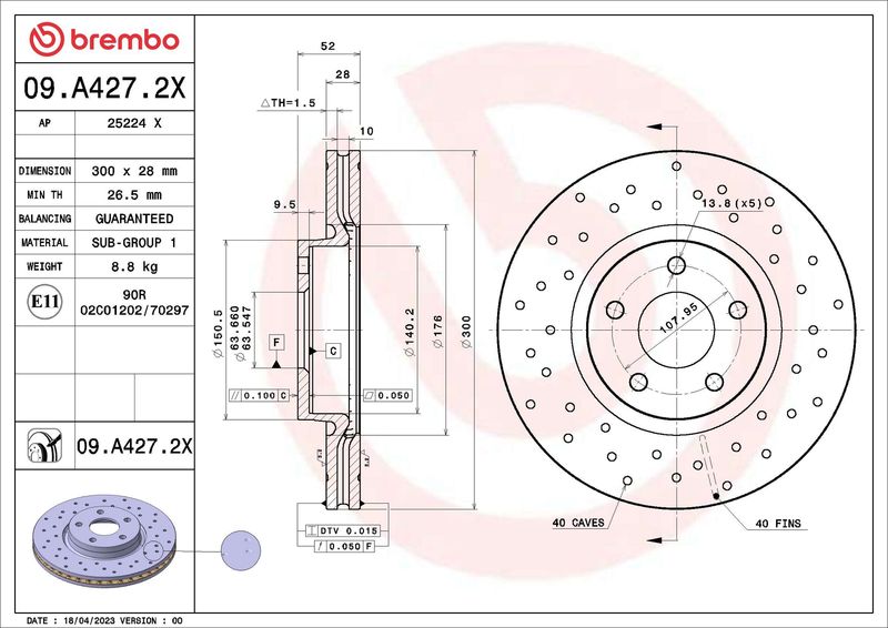 Tarcza hamulcowa BREMBO 09.A427.2X