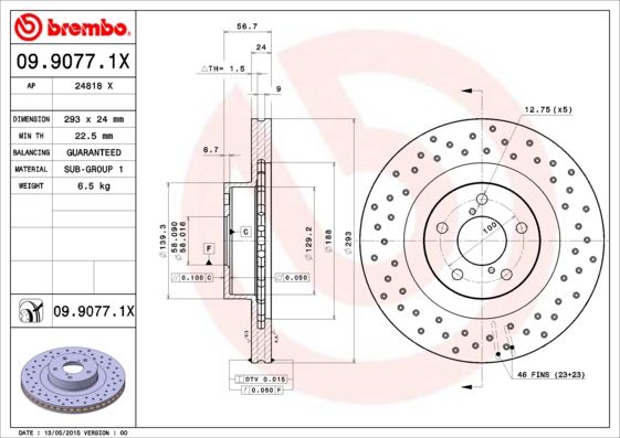 Tarcza hamulcowa BREMBO 09.9077.1X
